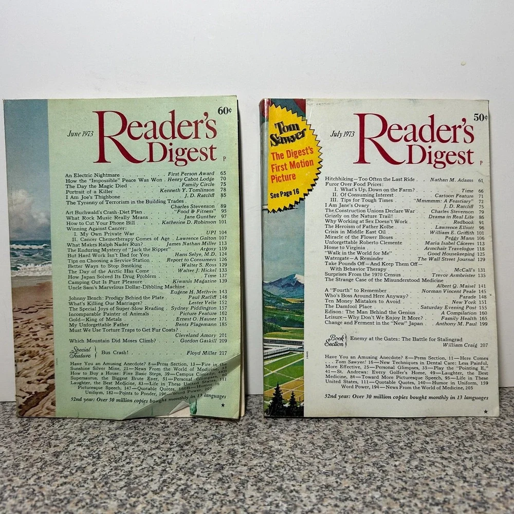 1973 June July READER'S DIGEST MAGAZINE Vintage History Short Stories Funny Ads